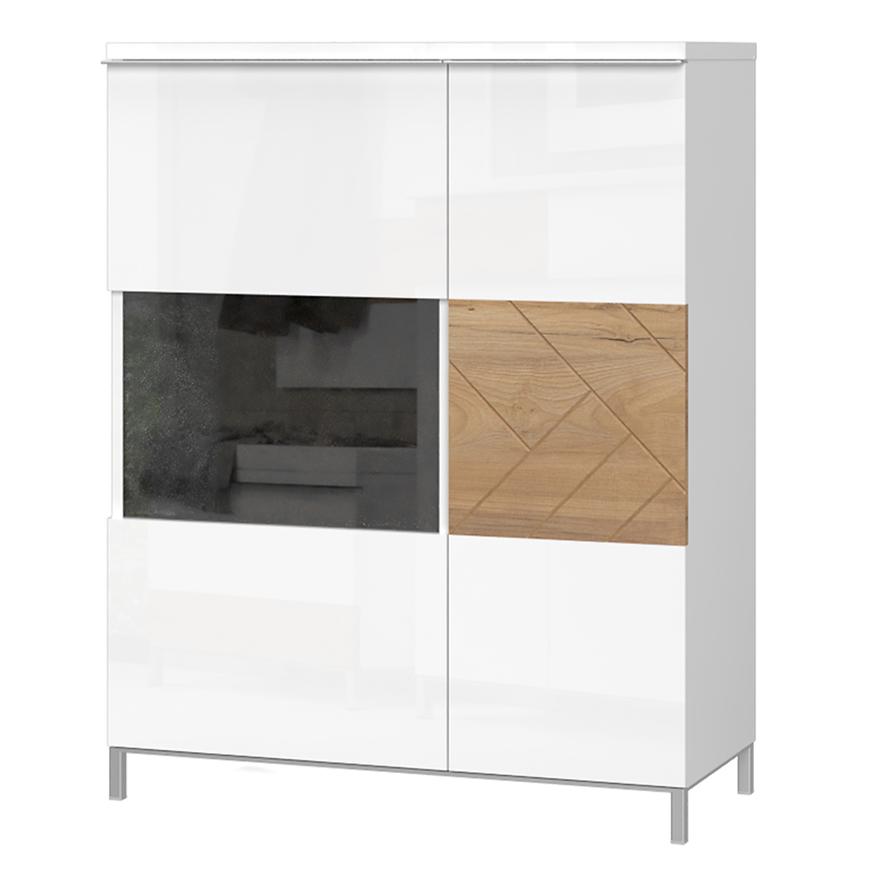 Vitrína Avis V90-2KS/AV lakované pacific walnut/crystal white Baumax