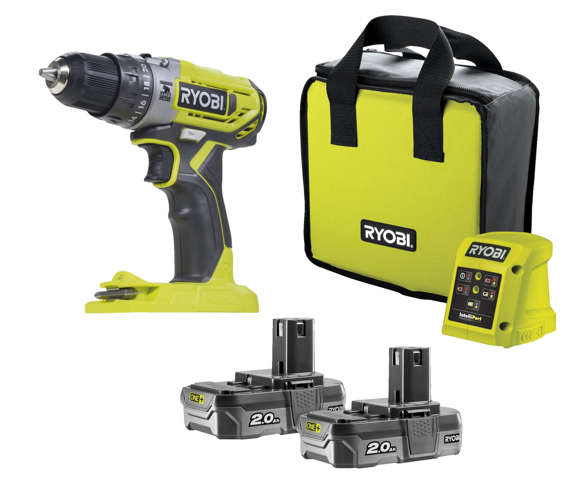 Ryobi R18PD2-220S ONE+ aku příklepový vrtací šroubovák 2x2.0Ah