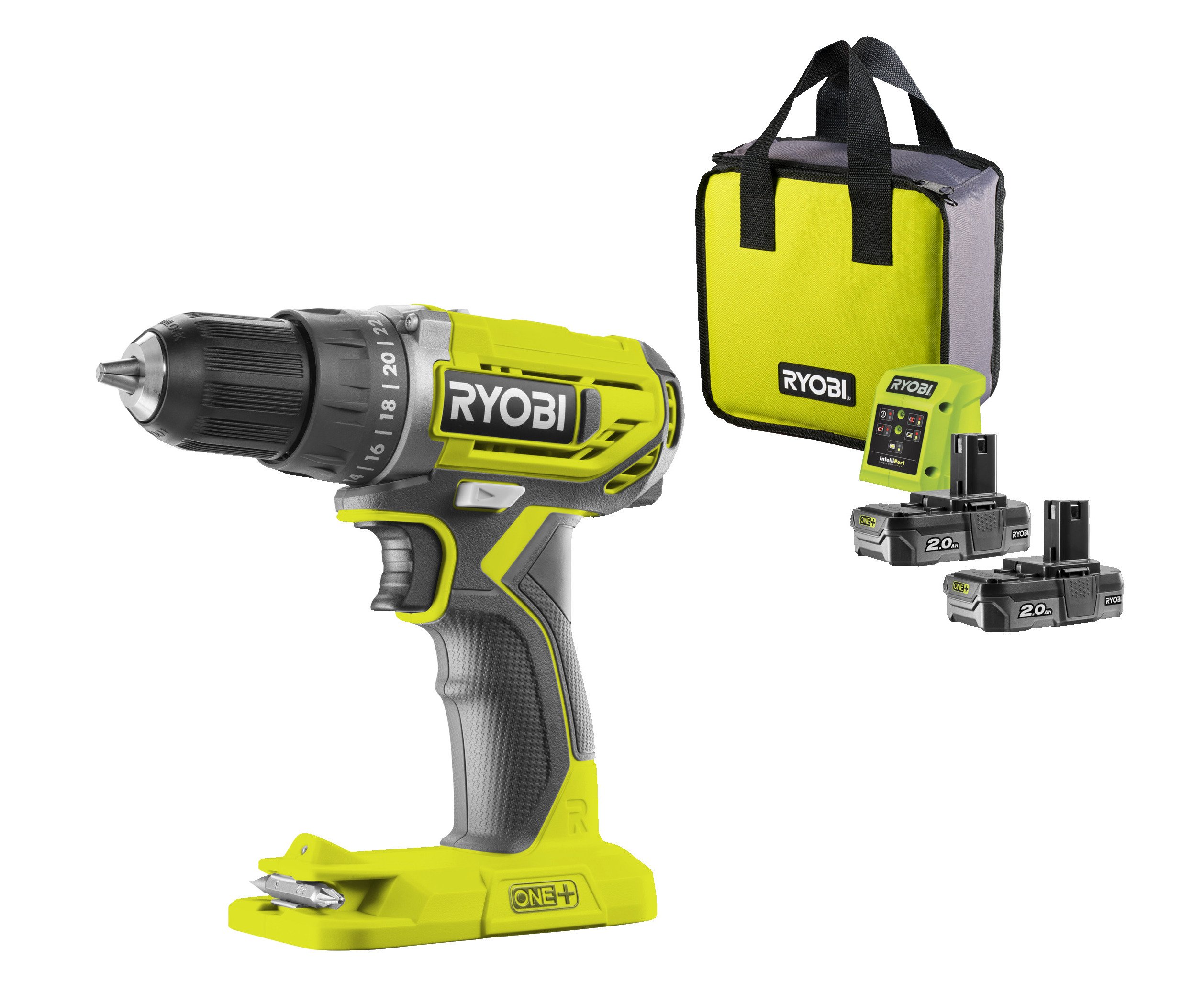 Ryobi R18DD2-220S ONE+ aku vrtací šroubovák 2x2.0Ah