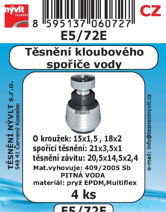 Sada těsnění Nývlt různé druhy - E5/72E pro kloubové spořiče