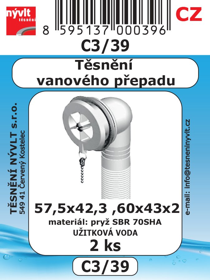 Sada těsnění Nývlt různé druhy - C3/39 pro vanové přepady