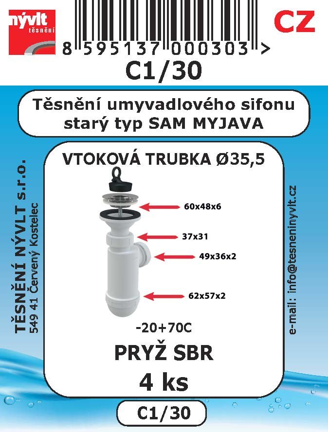 Sada těsnění Nývlt různé druhy - C1/30 pro umyvadlové sifony