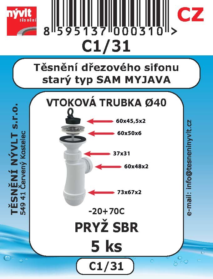 Sada těsnění Nývlt různé druhy - C1/31 pro dřezové sifony