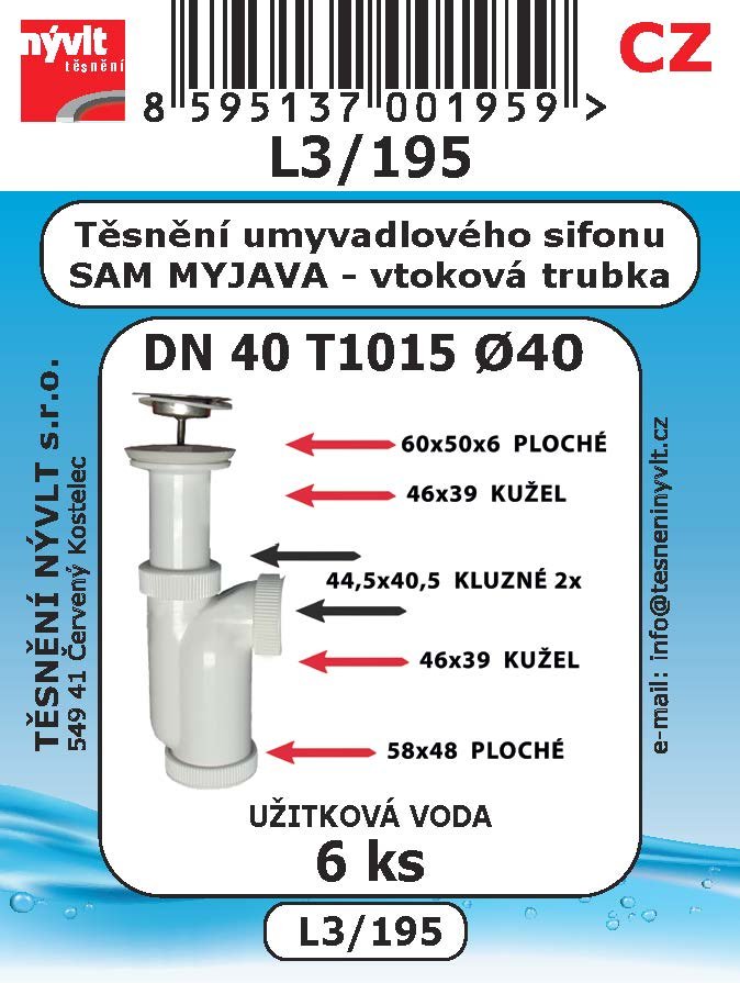 Sada těsnění Nývlt různé druhy - L3/195 pro umyvadlové sifony