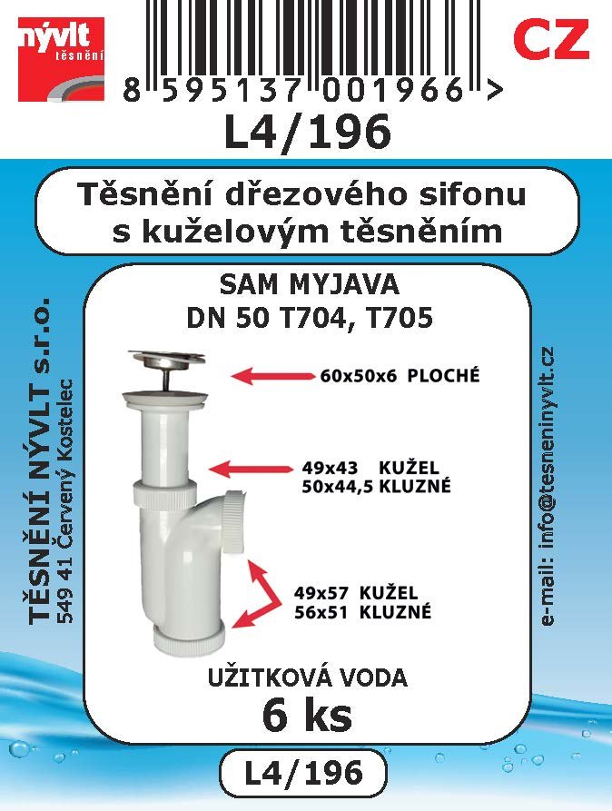 Sada těsnění Nývlt různé druhy - L4/196 pro dřezové sifony