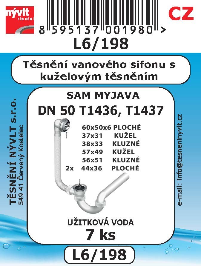 Sada těsnění Nývlt různé druhy - L6/198 pro vanové sifony