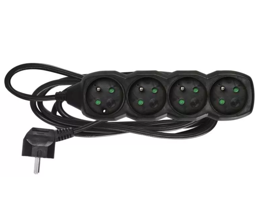 Šňůra prodlužovací černá 4 zásuvky 3m