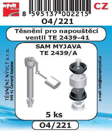 Sada těsnění Nývlt různé druhy - O4/221 pro napouštěcí ventil TE2439/A