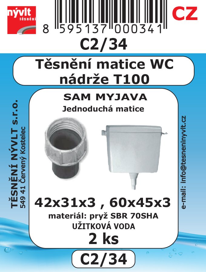 Sada těsnění Nývlt různé druhy - C2/34 matice WC nádrže T100