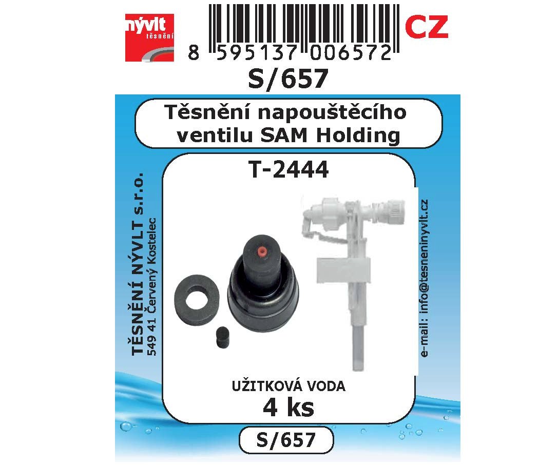 Sada těsnění Nývlt různé druhy - S/657 pro WC napouštěcí ventil T2444