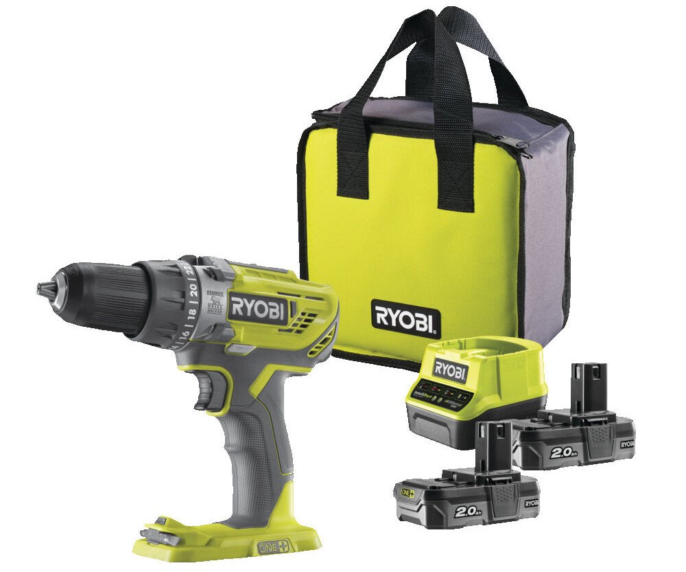 Ryobi R18PD3-220S ONE+ aku příklepový vrtací šroubovák 2x2.0Ah