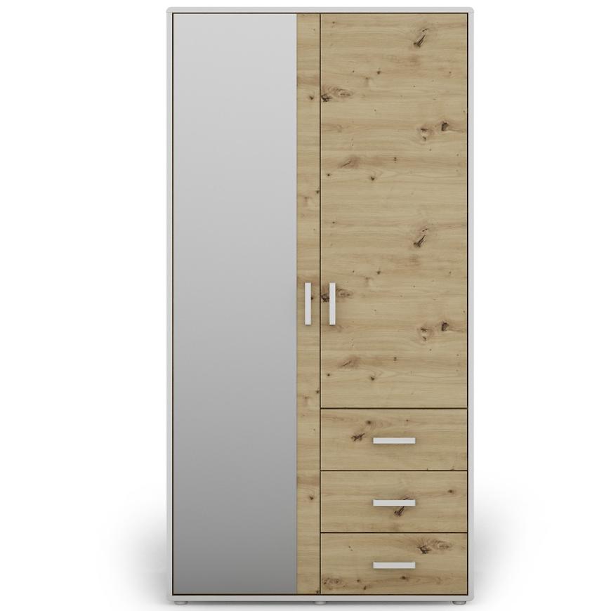 Skříň Capannoli 3s 2d zrcadlo dub artisan/bílá Baumax