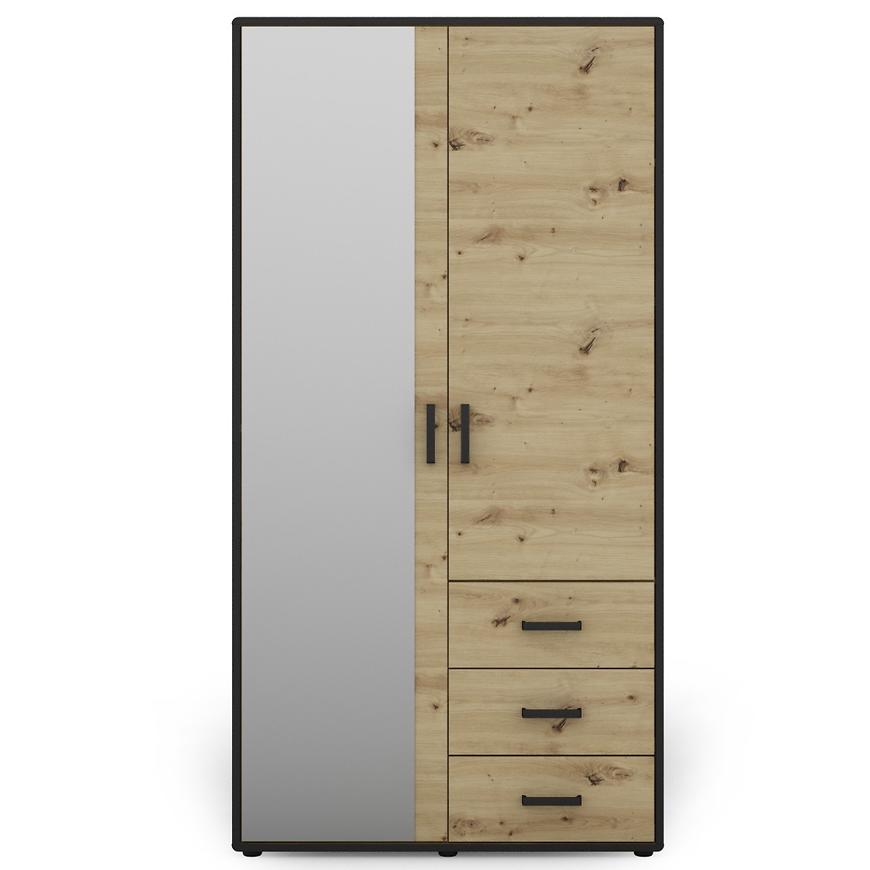 Skříň Capannoli 3s 2d zrcadlo dub artisan/černá Baumax
