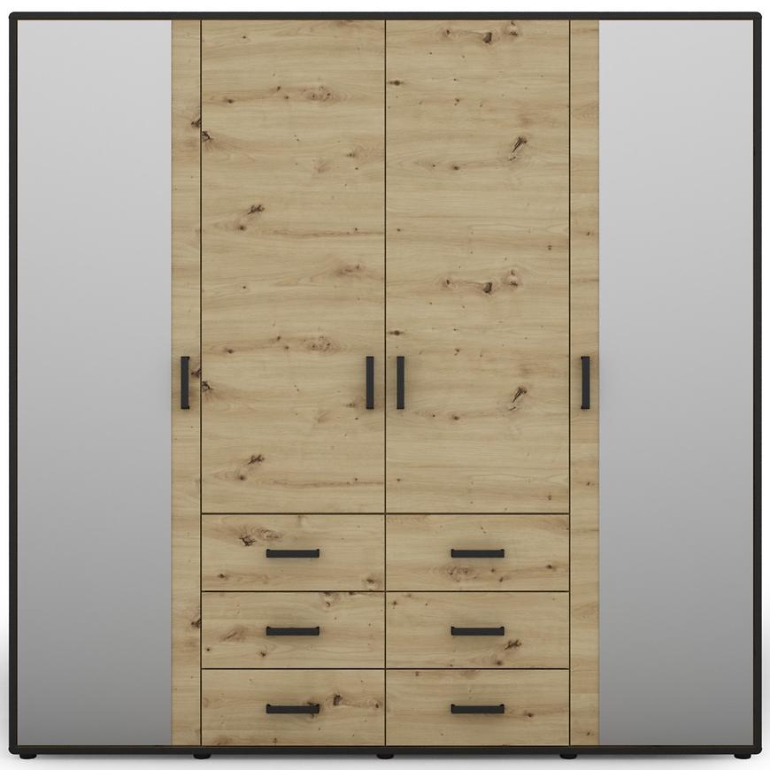 Skříň Capannoli 6s 4d zrcadlo dub artisan/černá Baumax
