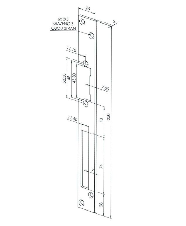 Lišta k otvírači rovná Zn FAB - 250x25x3mm