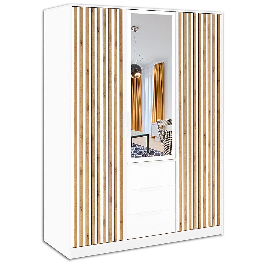 Skříň Bali D3 Lux bílá/wotan/zrcadlo Baumax