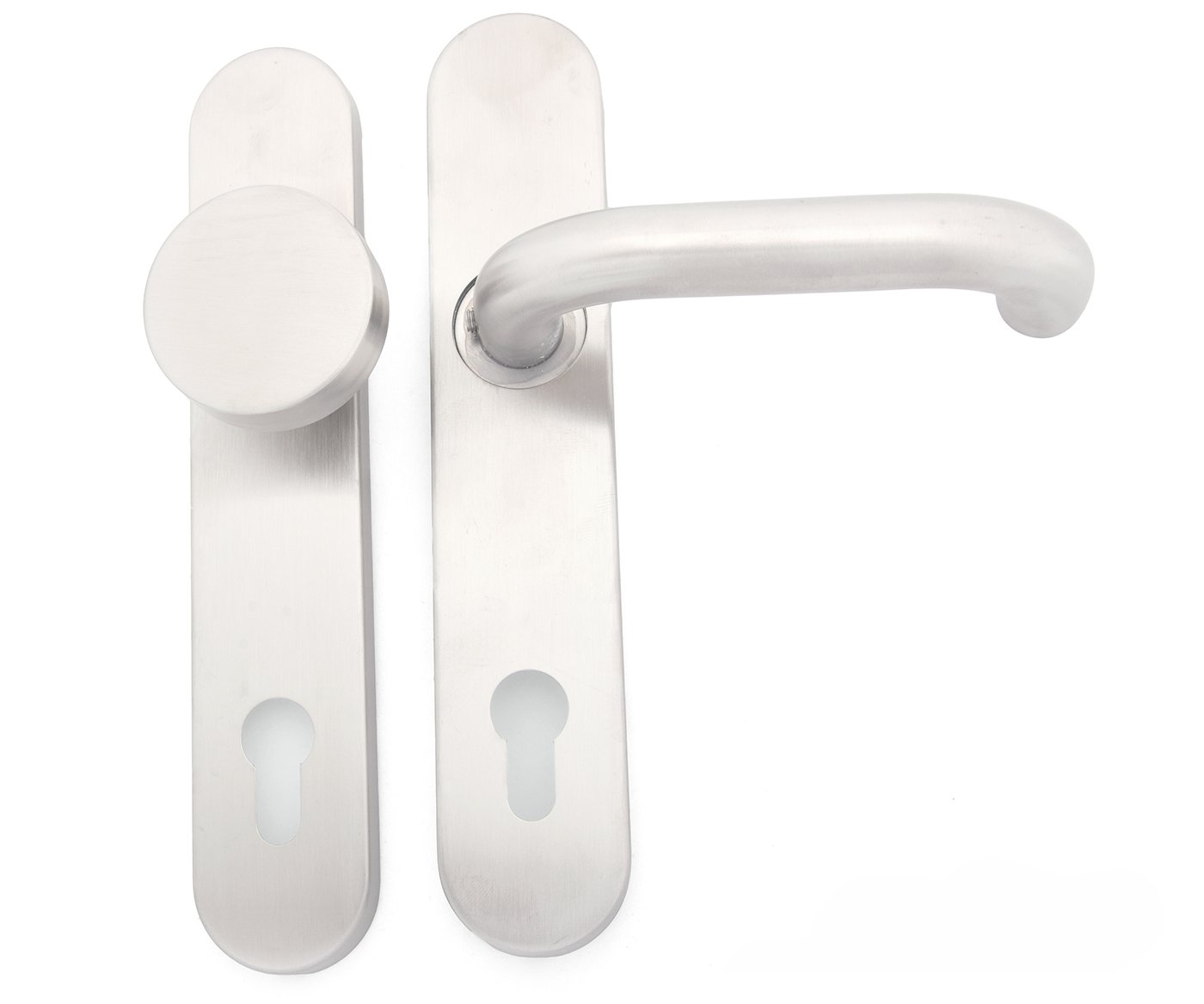 Rostex Perun štítové dveřní kování - klika-knoflík levé pro vložku 90mm nerez mat