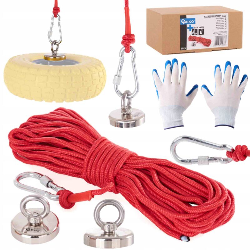 Neodymový magnet 85kg sada s 20m lanem a rukavicemi G02426 GEKO