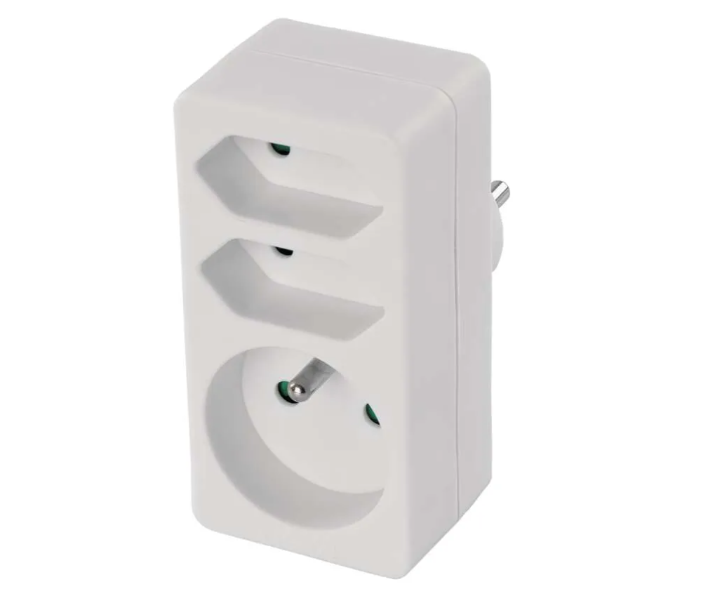 Zásuvka rozbočovací kulatá + 2x plochá bílá