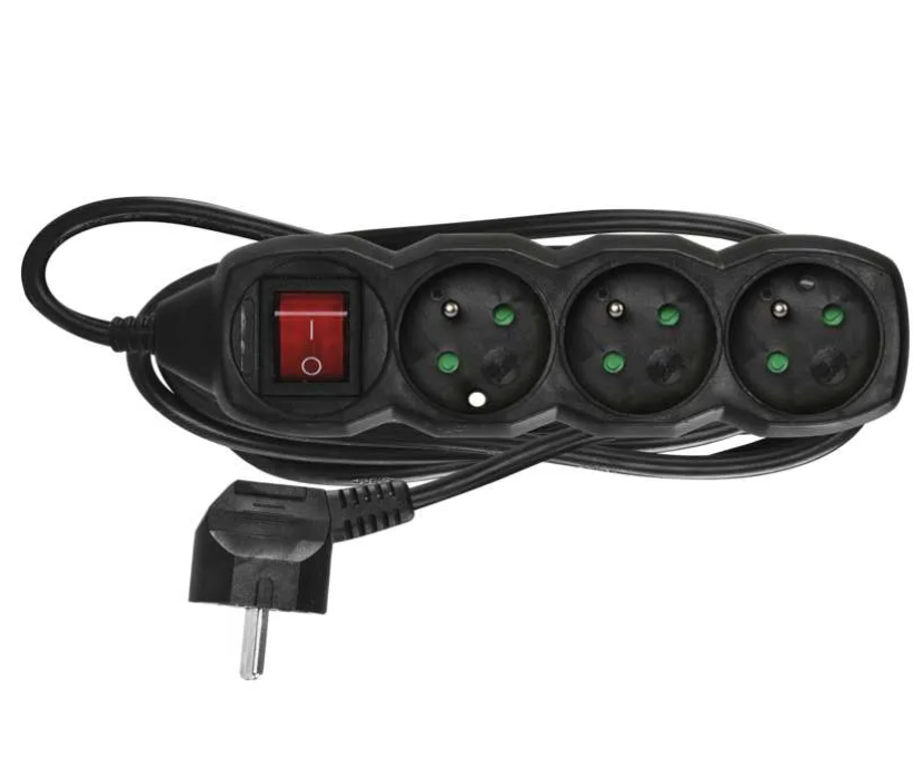 Šňůra prodlužovací s vypínačem černá 3 zásuvky 1