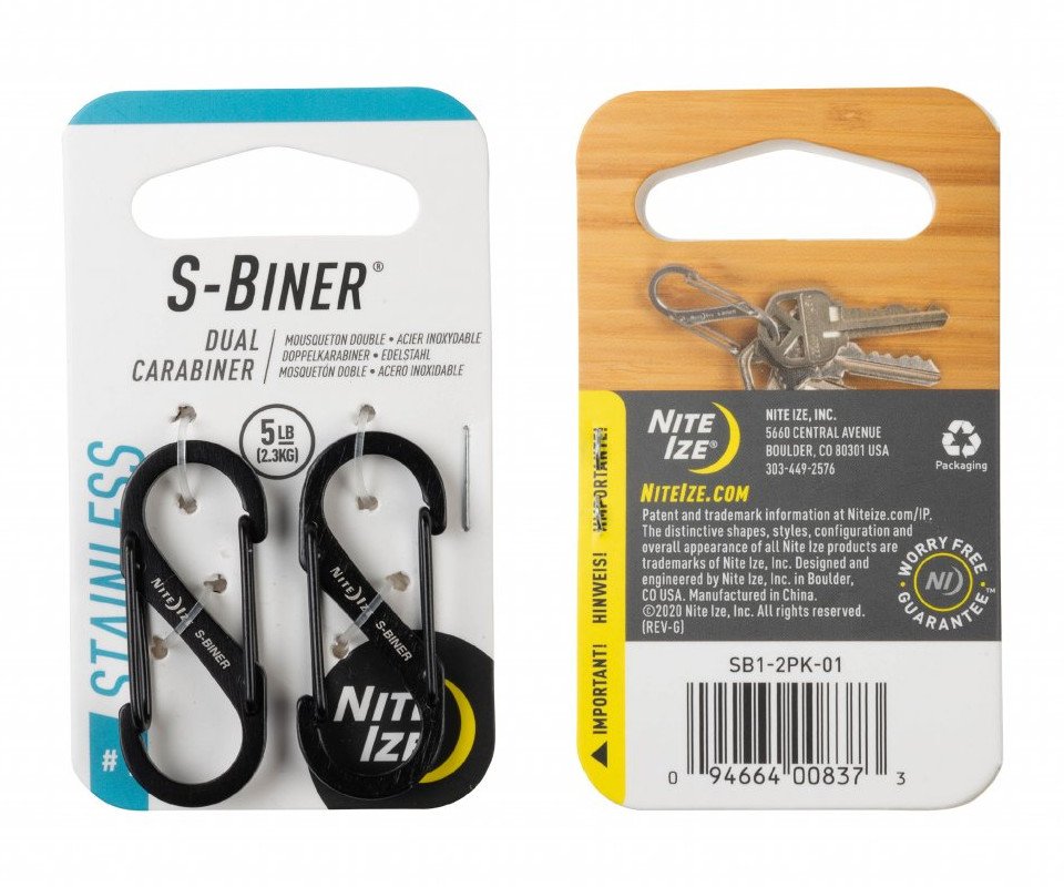 Karabina oboustranná nerez S-Biner - vel. 1 černá 2ks