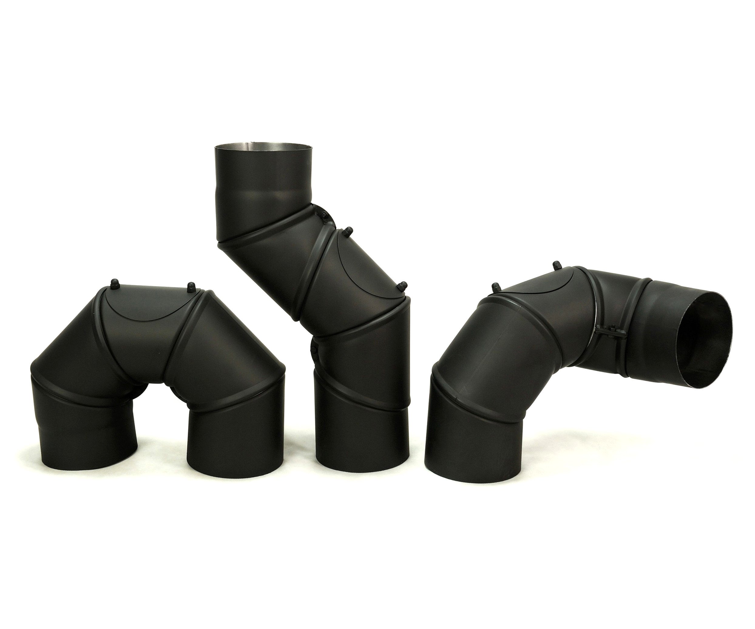 Koleno kouřové 0-180° 5 segmentů s otvorem černé silnostěnné - 130mm
