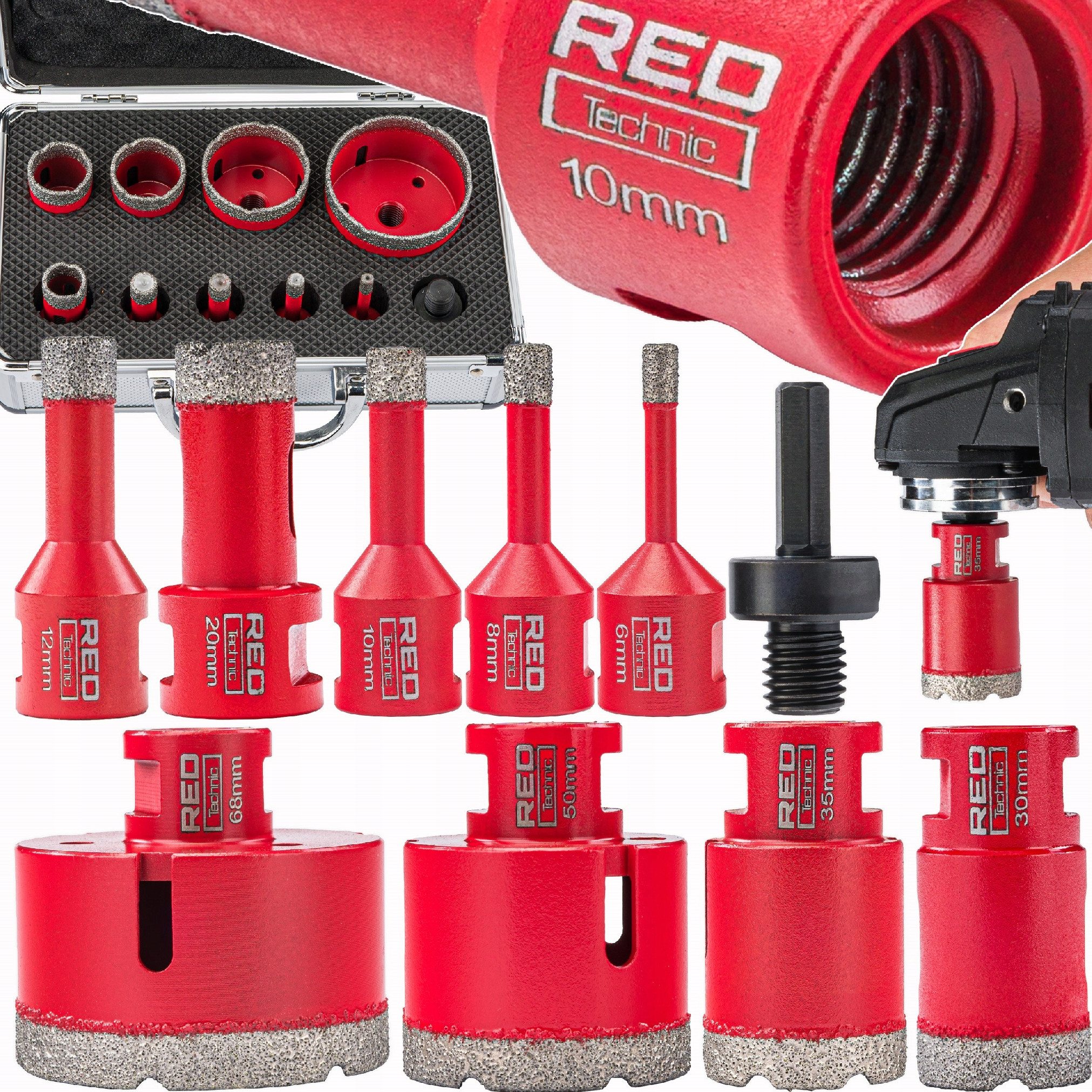 POWERMAT Diamantové vrtací korunky 9ks 6-68mm RTZOD0046 RED TECHNIC