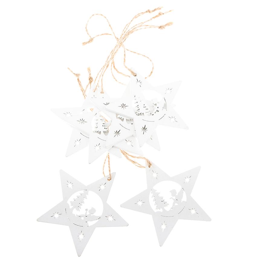 Závěsná dřevěná hvězda s andělem 6ks Baumax