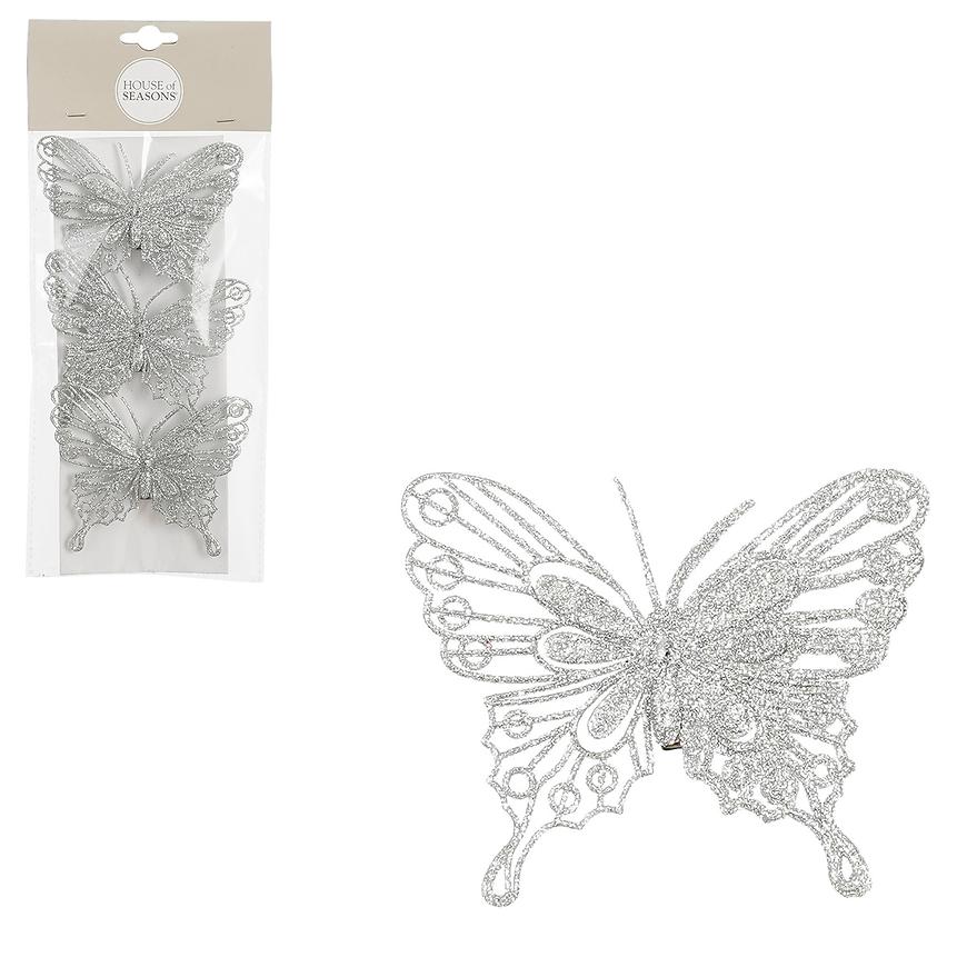 Motýl na klipu stříbrný 3 ks – 10x8cm Baumax