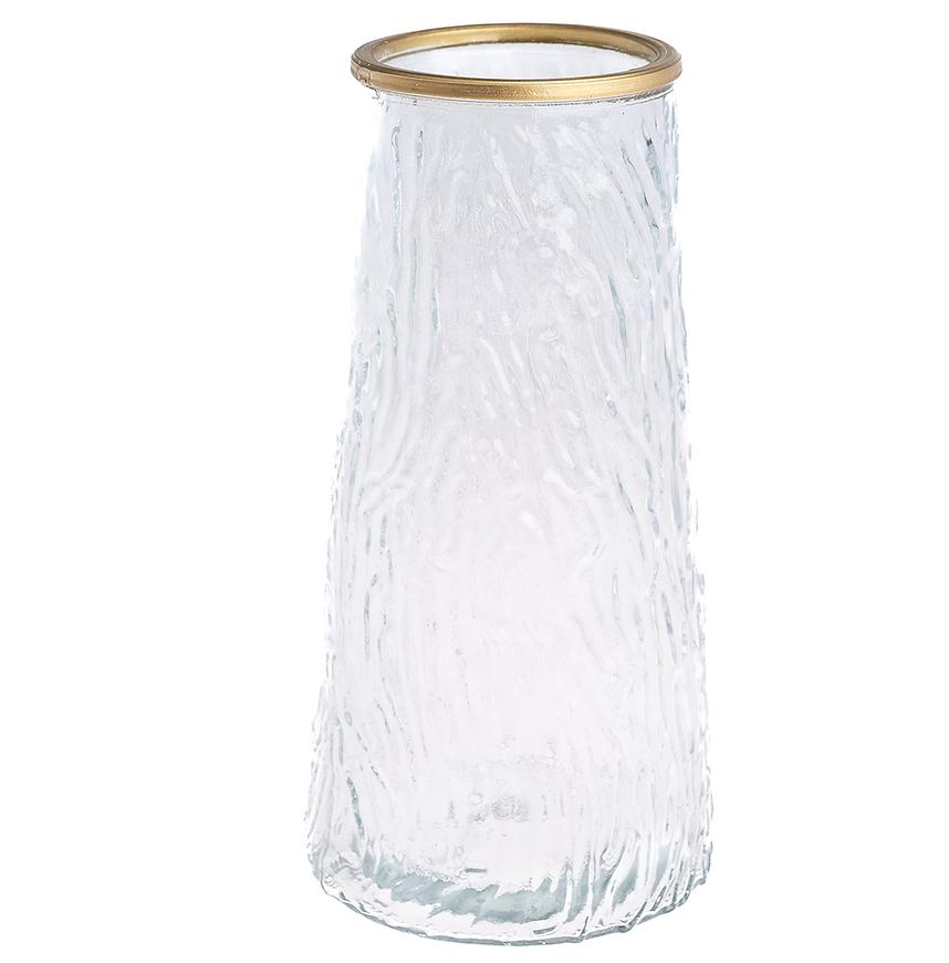 Skleněná váza se zlatým okrajem čirá 20cm