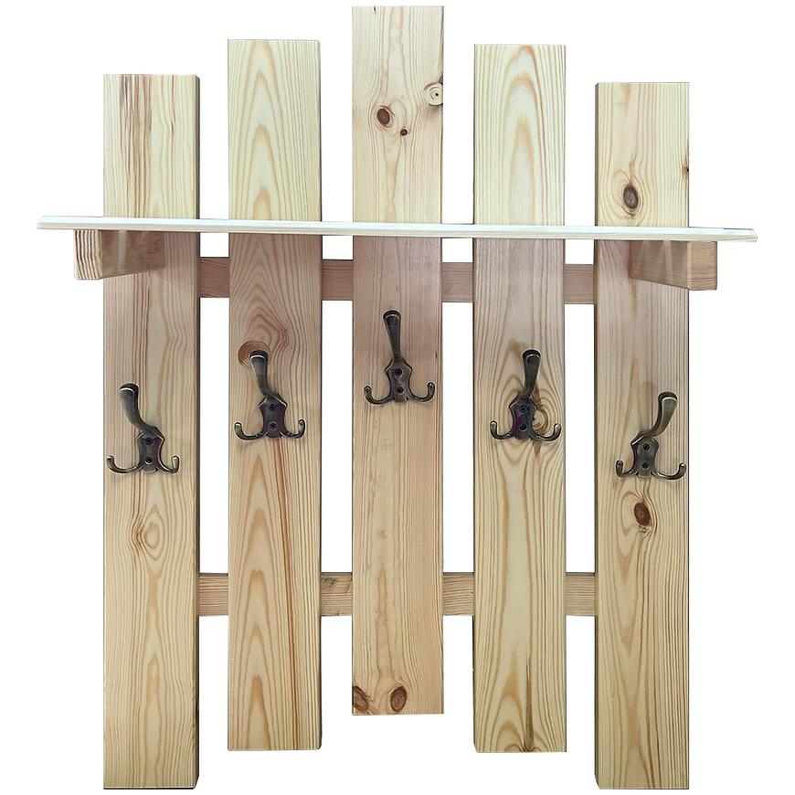 Věšák s policí 5 kovové úchyty borovice Baumax