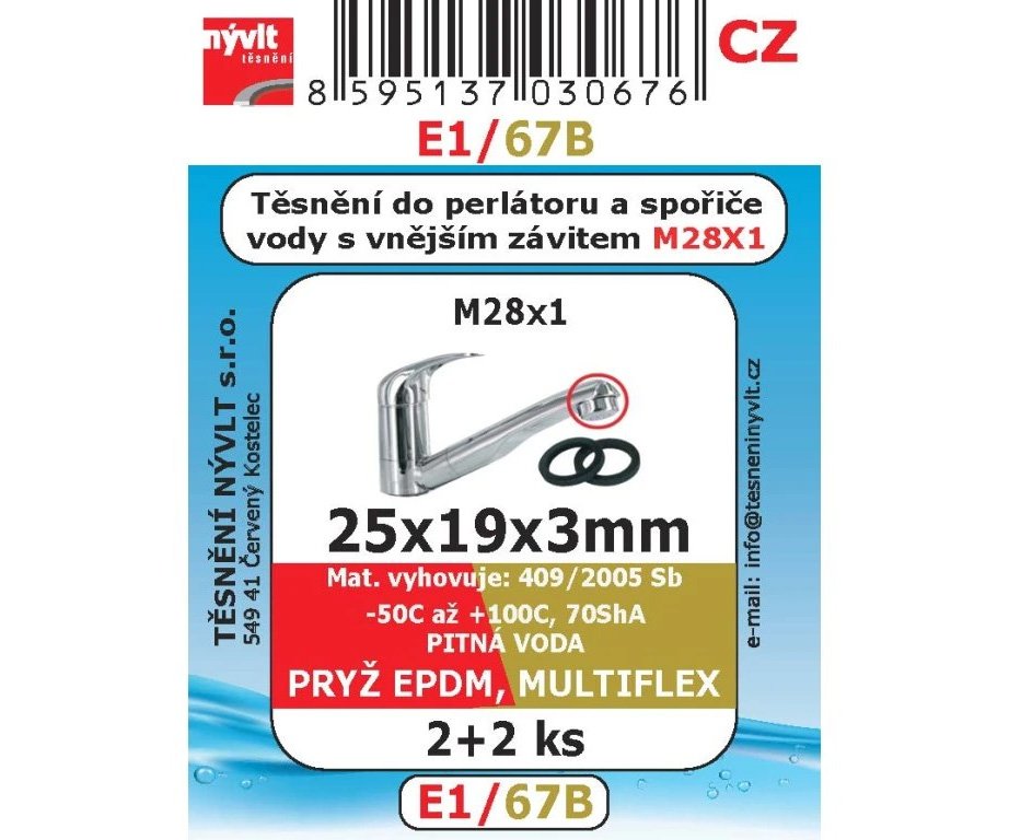 Sada těsnění Nývlt různé druhy - E1/67B pro perlátory M28x1