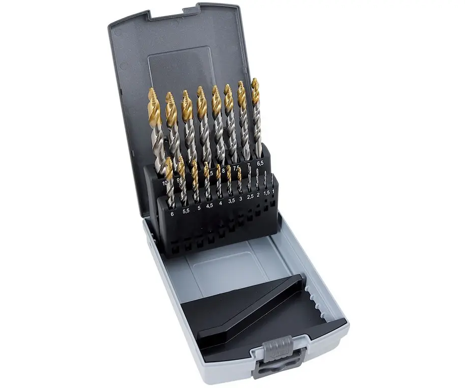 Sada vrtáků se stupňovitým hrotem do kovu HSS Co5% TiN 19ks 1-10mm