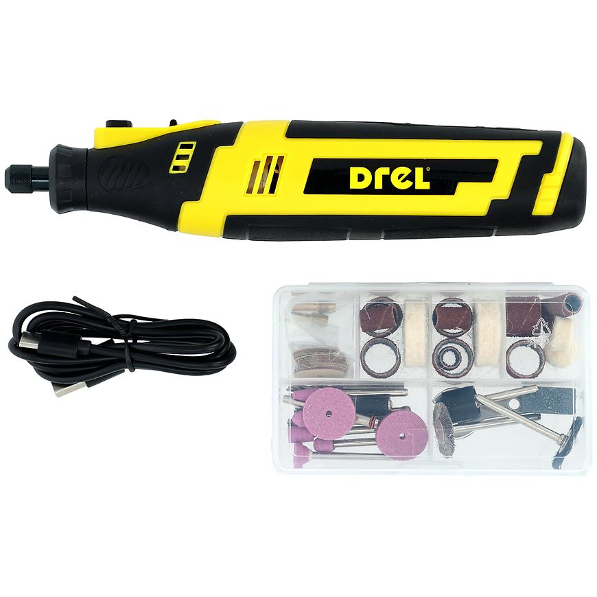 Mini 8V akumulátorová bruska kufřík a 60 ks příslušenství Drel
