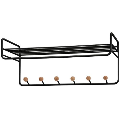 Nástěnný věšák s poličkou a háčky GC7230 černá/přírodní Baumax