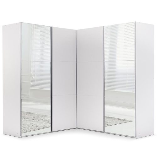 Rohová šatní skříň Merida bílá/zrcadlo Baumax