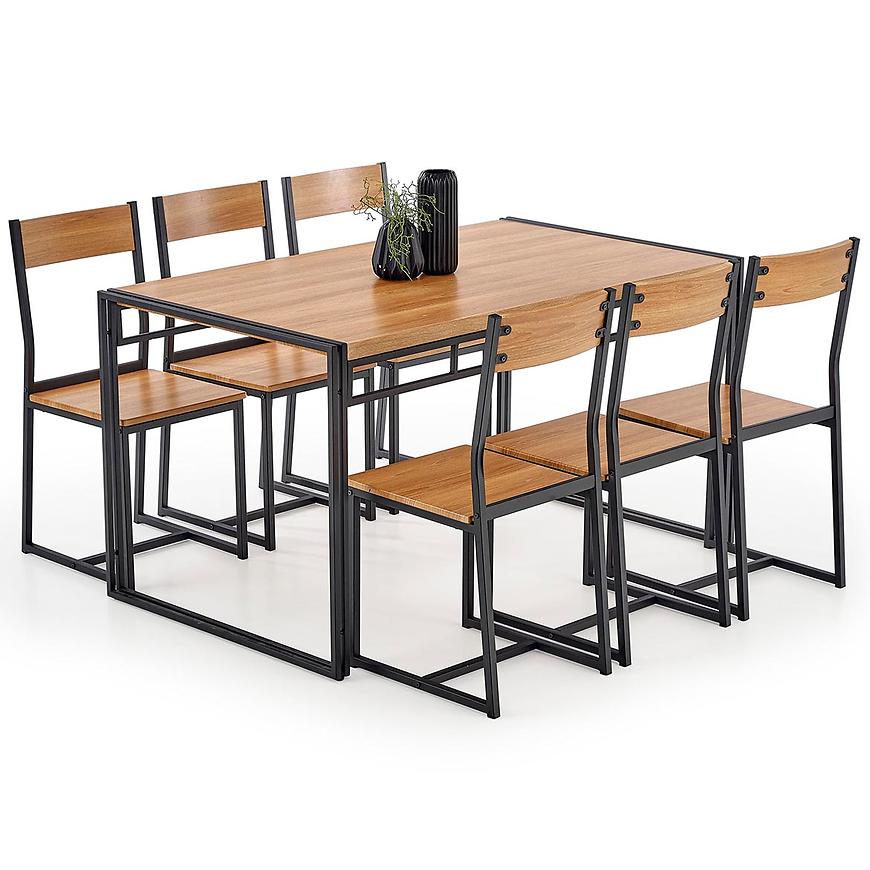 Set bolivar 1+6 140x80 mdf/ocel – zlatý dub/černá Baumax