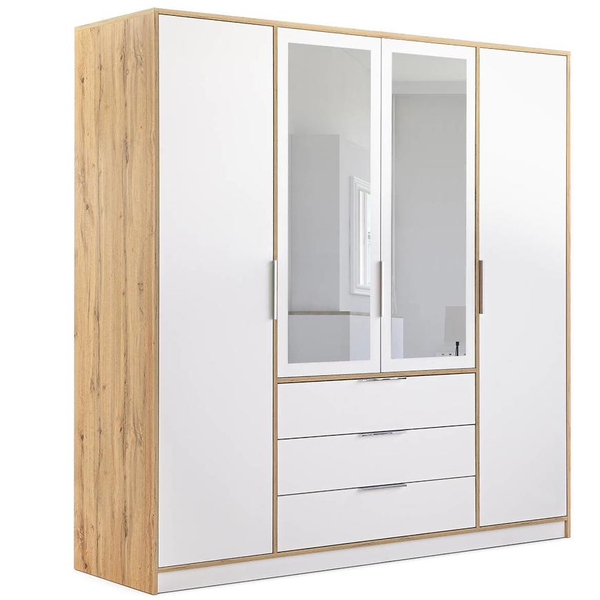 Skříň Duarte D4 bílá / dub wotan zrcadlo Baumax