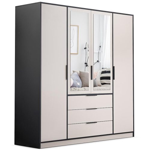 Skříň Duarte D4 kašmír/černá/zrcadlo Baumax