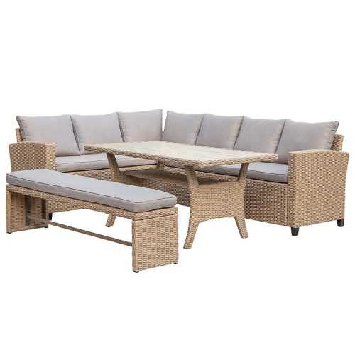 Zahradní rohová souprava Stockholm natural s lavici