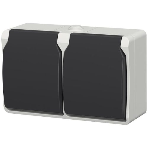 Zásuvka dvojitá na omítku Aqua Plus IP54 vodotěsná šedá kryt šedý DUWI