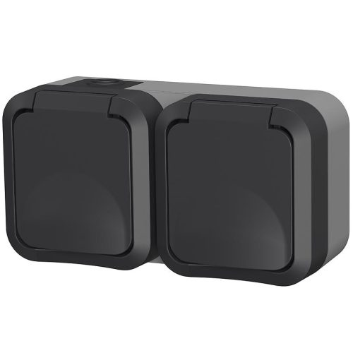 Zásuvka dvojitá na omítku Aqua Pro IP55 vodotěsná šedá kryt šedý DUWI