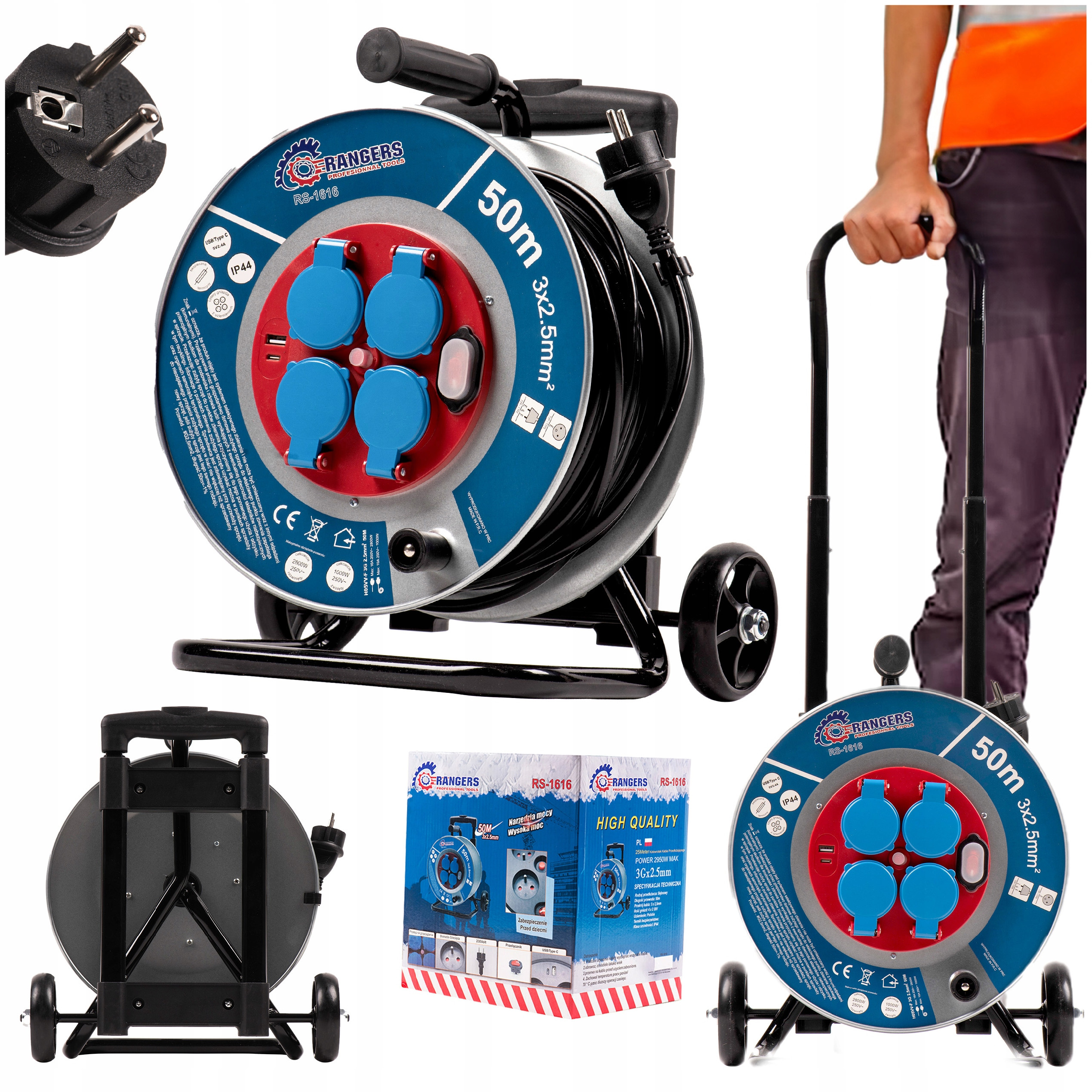 Prodlužovací kabel na kovovém bubnu 50m s klapkami a rukojetí RS1612 ONDRAGON