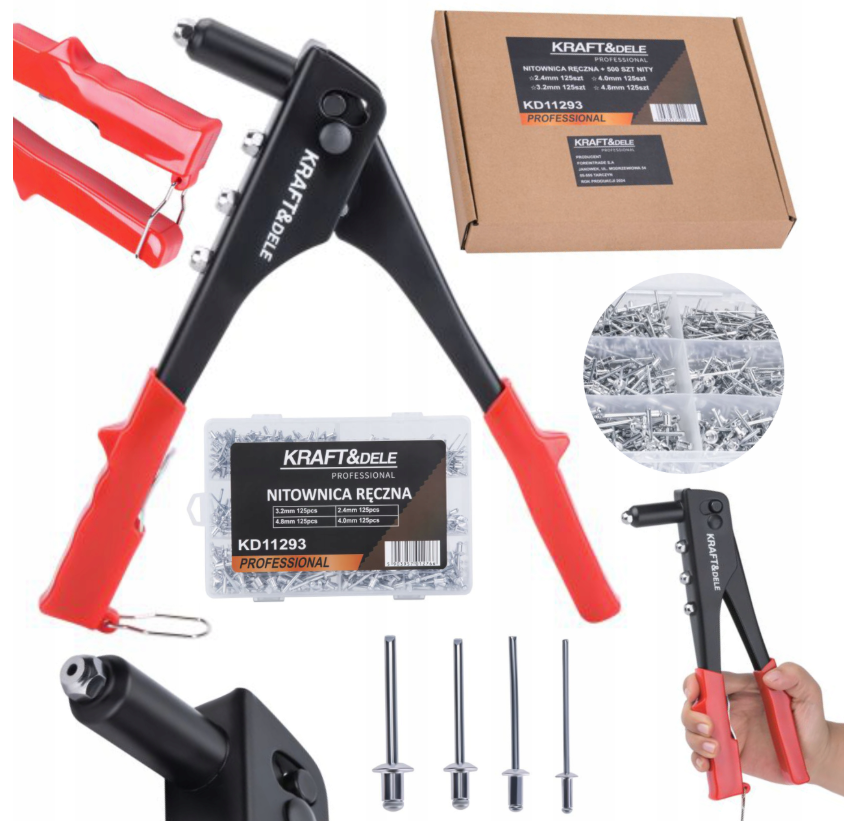 Ruční nýtovací kleště + nýty 500ks KD11293 KRAFT&DELE
