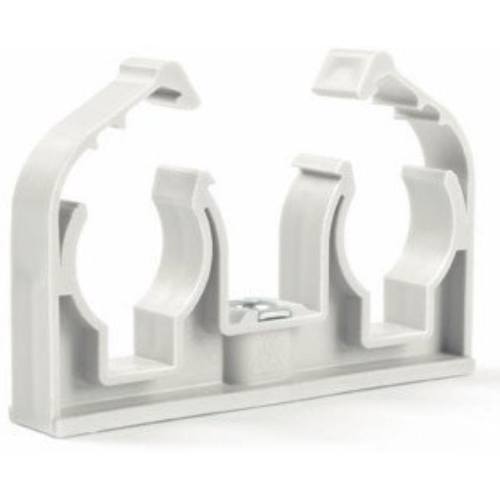 Příchytka D 2 x 28 s klipem a maticí M6 bílá