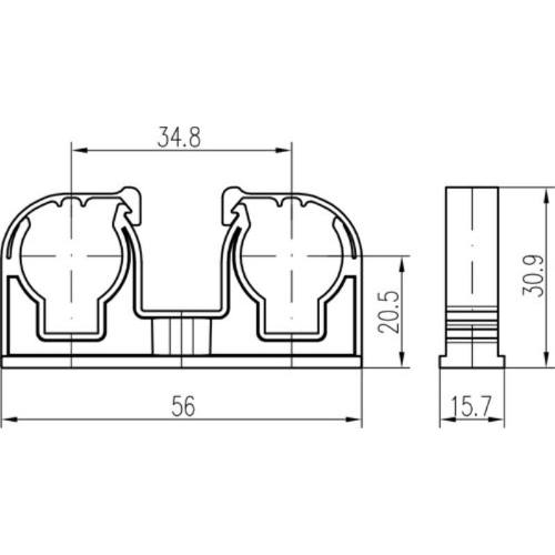 Příchytka D 2 x 15 s klipem a maticí M6 bílá