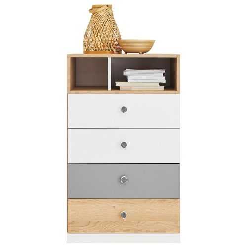 Komoda Pixel Px10 Dub Piškot/Bílá Lux/Šedá Baumax