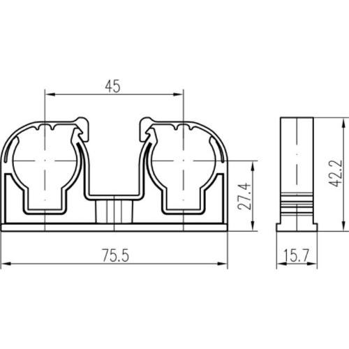 Příchytka D 2 x 22 s klipem a maticí M6 bílá