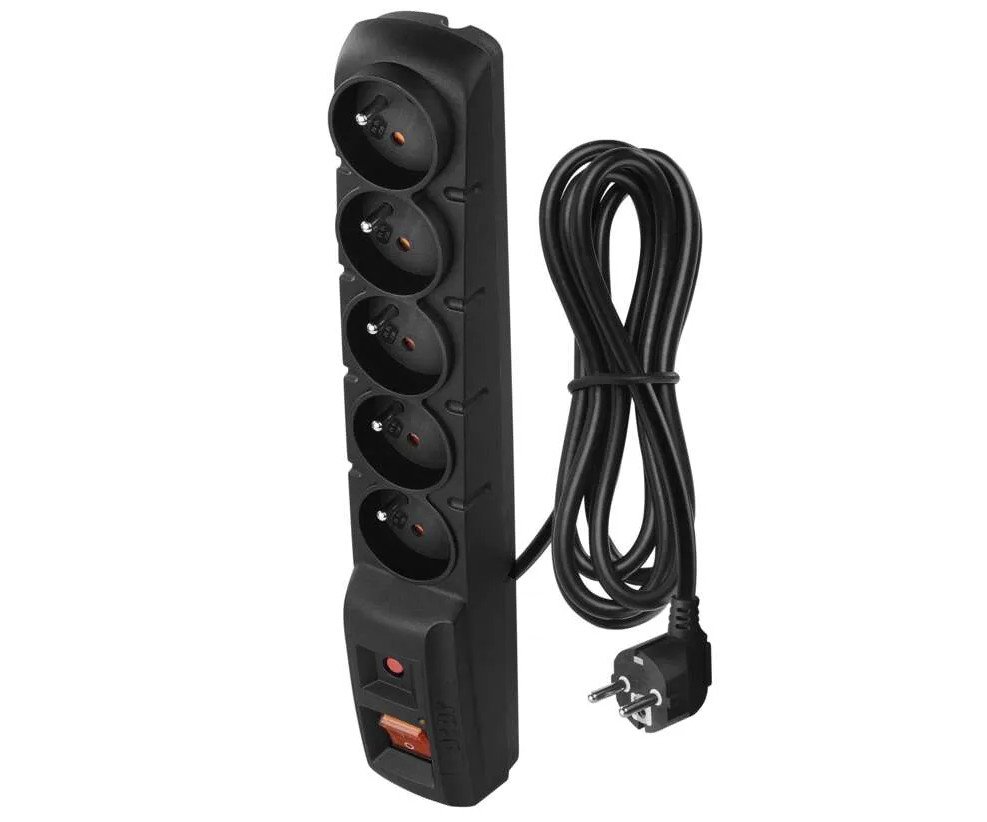 Šňůra prodlužovací s ochranou 5 zásuvek černá - 3m