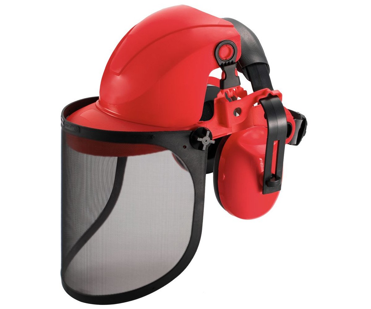 Štít ochranný celoobličejový s drátěnou mřížkou a sluchátky